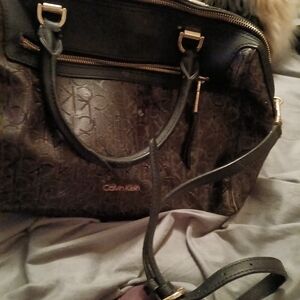 Calvin Klein Brown Monogram Satchel with Gold Hardware